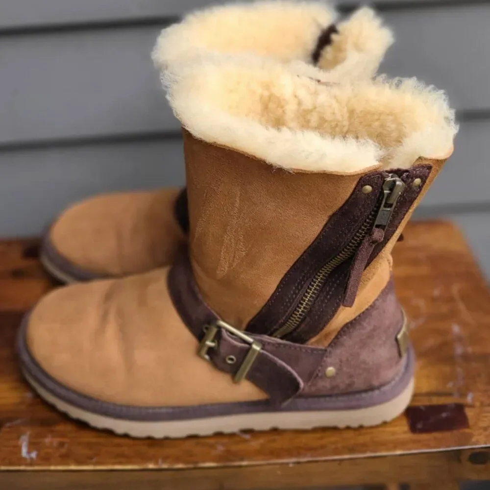 UGG Blaise Classic Shearling Zip Boots Brown Chestnut size 8